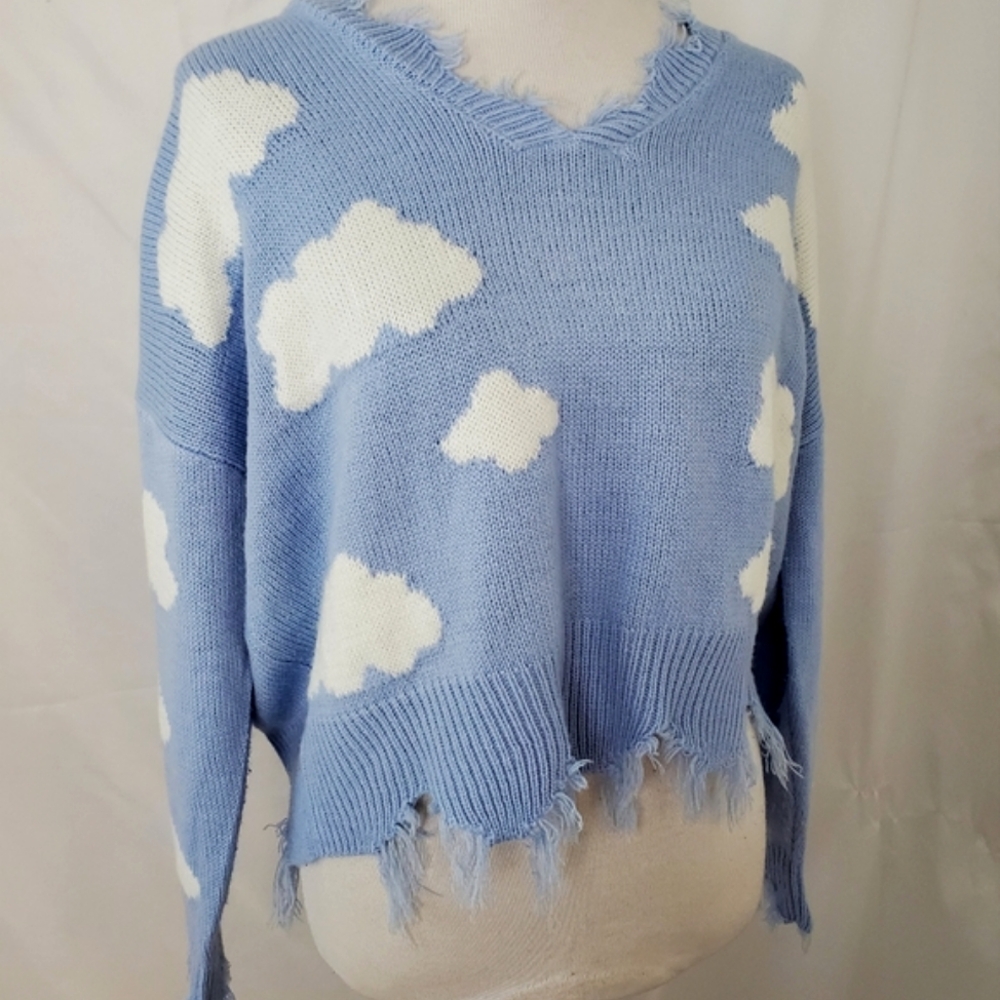 No Comment blue cloud pullover sweater